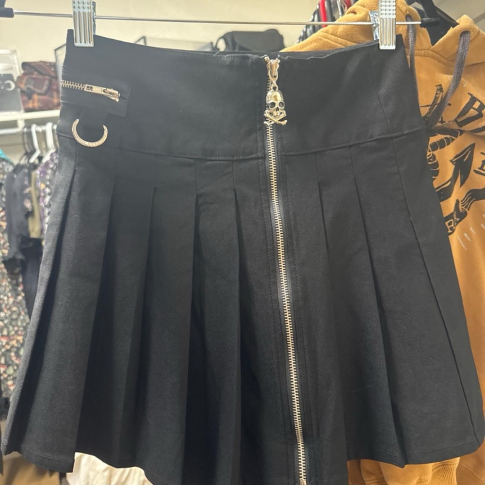 Killstar Black Skater Skirt with Skull Zipper
